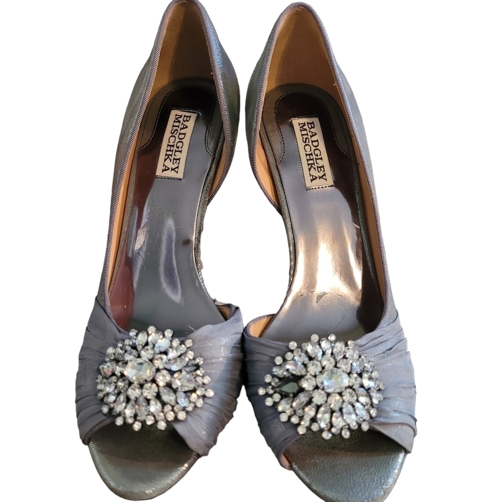 Badgley Mischka Sabine crystal embellished silver heels- 9